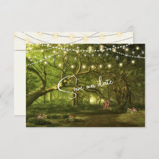 Enchanted Forest Wedding Lights Mushrooms Fawn   Save The Date