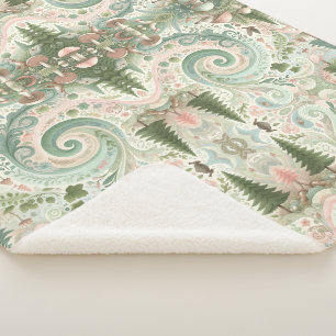 Enchanted Forest Whirl: A Pastel Cottagecore Dream Sherpa Blanket