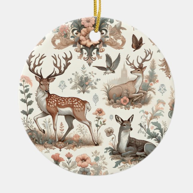 Enchanted Forest Whispers: Victorian Wildlife Ceramic Tree Decoration (Front)