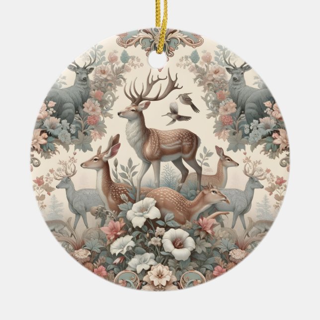 Enchanted Forest Whispers: Victorian Wildlife Ceramic Tree Decoration (Front)