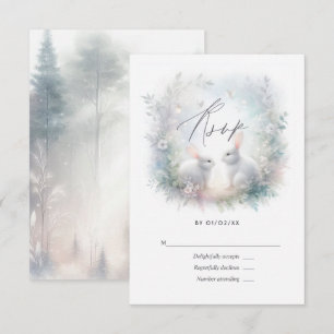 Enchanted Forest White Rabbit Wedding RSVP Card