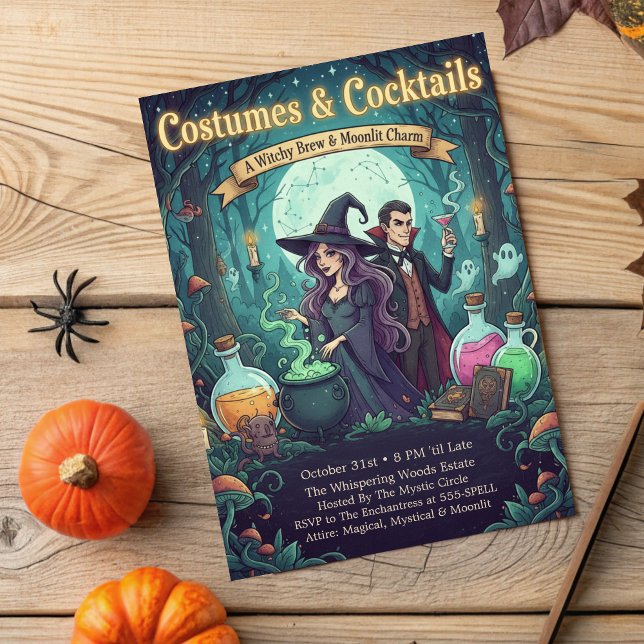 Enchanted Forest Witchy Brew Costumes & Cocktails  Invitation (Creator Uploaded)