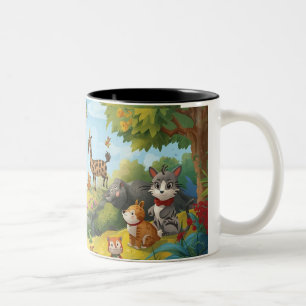 enchanted forest with animals Two-Tone coffee mug