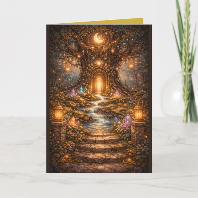 Enchanted Forest with Glowing Doorway Card (Front)
