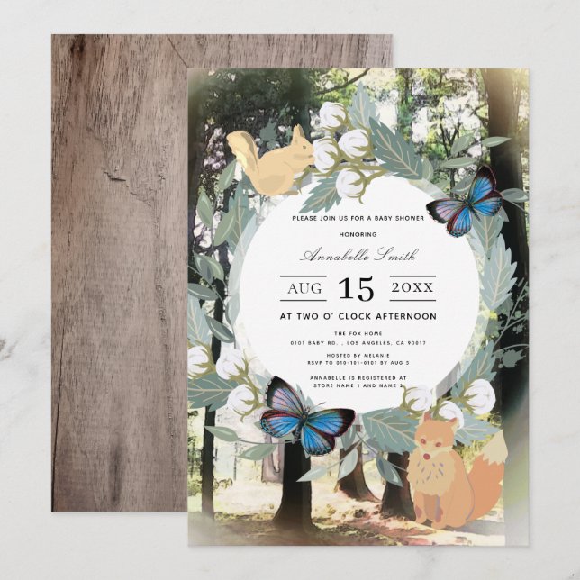 Enchanted Forest Woodland Animals Baby Shower Invitation (Front/Back)