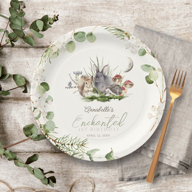 Enchanted Forest Woodland Animals Birthday Cream Paper Plate (Enchanted Forest Woodland Animals Kid's Birthday Paper Plate)