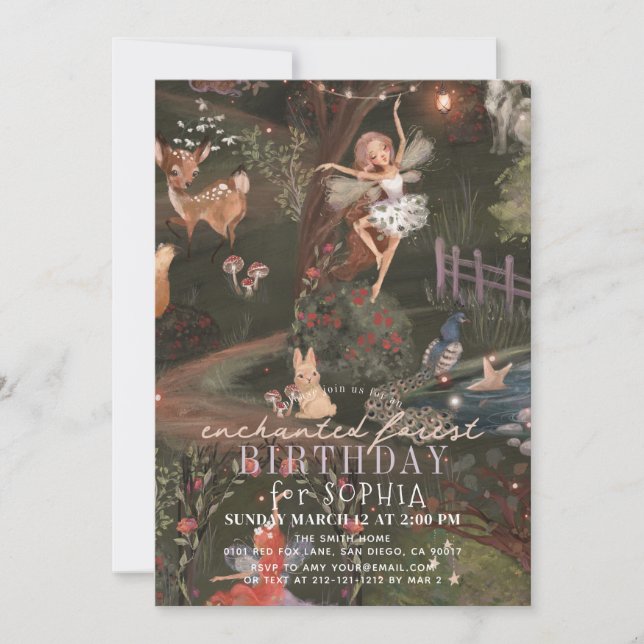 Enchanted Forest Woodland Animals Fairies Birthday Invitation (Front)