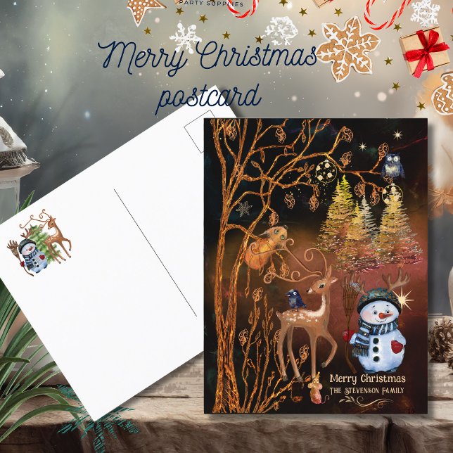 Enchanted Forest  Woodland Animals Holiday Postcard (Enchanted Forest Woodland Animals Holiday Postcard)
