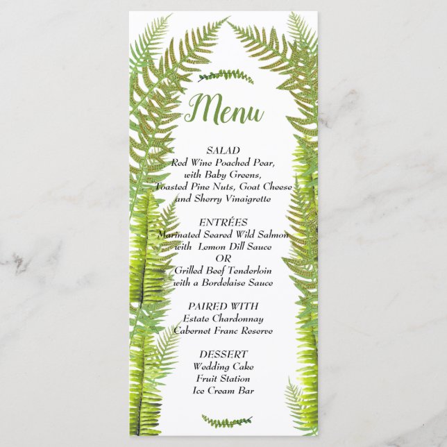 Enchanted Forest, Woodland, Custom Wedding Menu (Front)