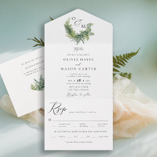 Enchanted Forest Woodland Ferns Monograms Wedding All In One Invitation