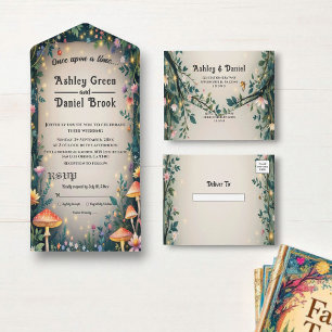 Enchanted Forest Woodland Floral Fairytale Wedding All In One Invitation