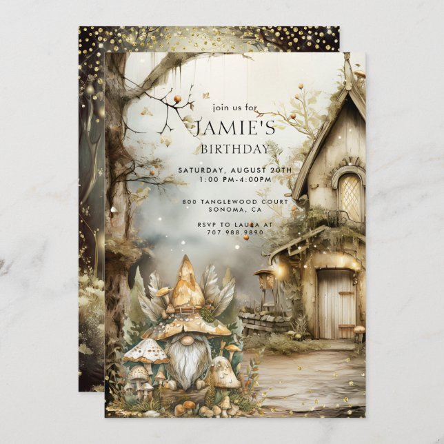 Enchanted Forest Woodland Gnome Kid's Birthday I Invitation (Front/Back)