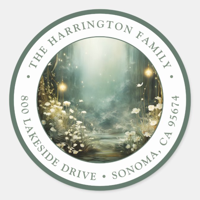 Enchanted Forest Woodland Return Address Classic Round Sticker (Front)