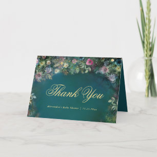 Enchanted Forest Woodland Roses Fairy Baby Shower Thank You Card