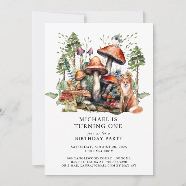 Enchanted Forest Woodlands Boy first Birthday Invitation (Front)