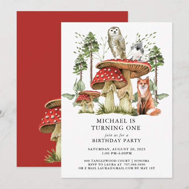 Enchanted Forest Woodlands Boy first Birthday Invitation (Front/Back)