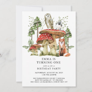 Enchanted Forest Woodlands Girl First Birthday Invitation