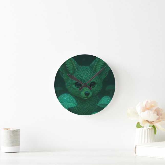 Enchanted Fox & Bioluminescent Mushrooms Clock  (Home)