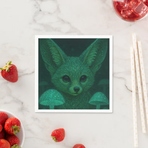 Enchanted Fox Bioluminescent Mushrooms Napkins