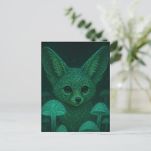 Enchanted Fox & Bioluminescent Mushrooms Postcard