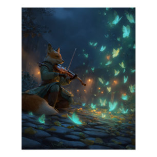 Enchanted Fox Musician with Glowing Spirits Poster