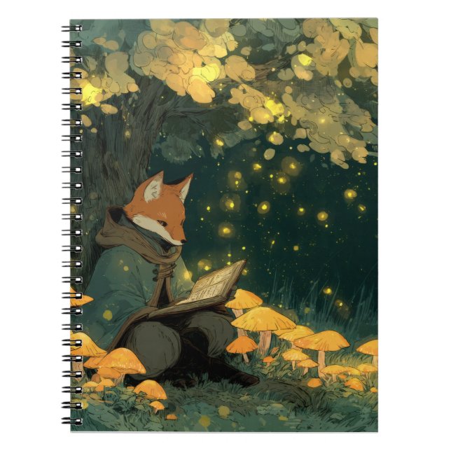 Enchanted Fox Reading Under Fireflies Notebook (Front)