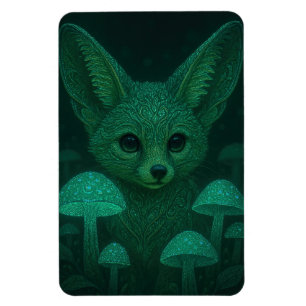 Enchanted Fox with Bioluminescent Mushrooms Magnet