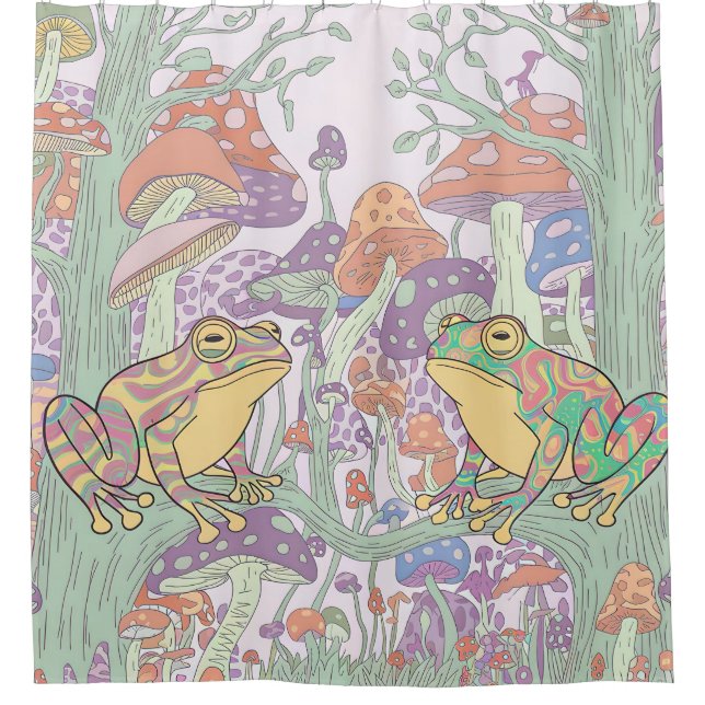 Enchanted Frogs in Mushroom Fields Shower Curtain (Front)