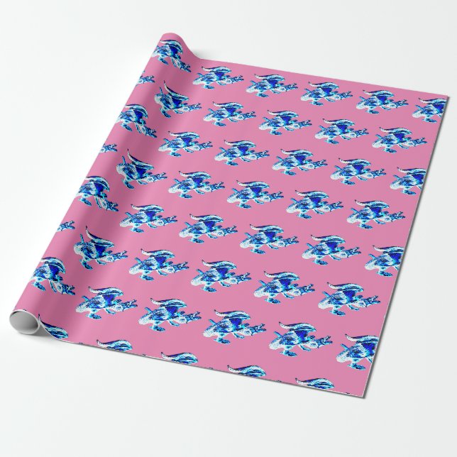 Enchanted Frost Dragon with Pink Highlights Wrapping Paper (Unrolled)