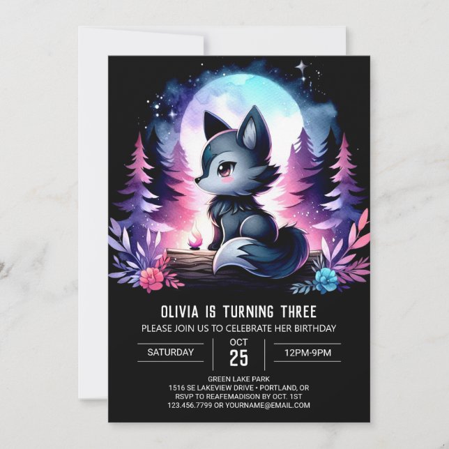 Enchanted Fun Wolf Birthday Invitation (Front)