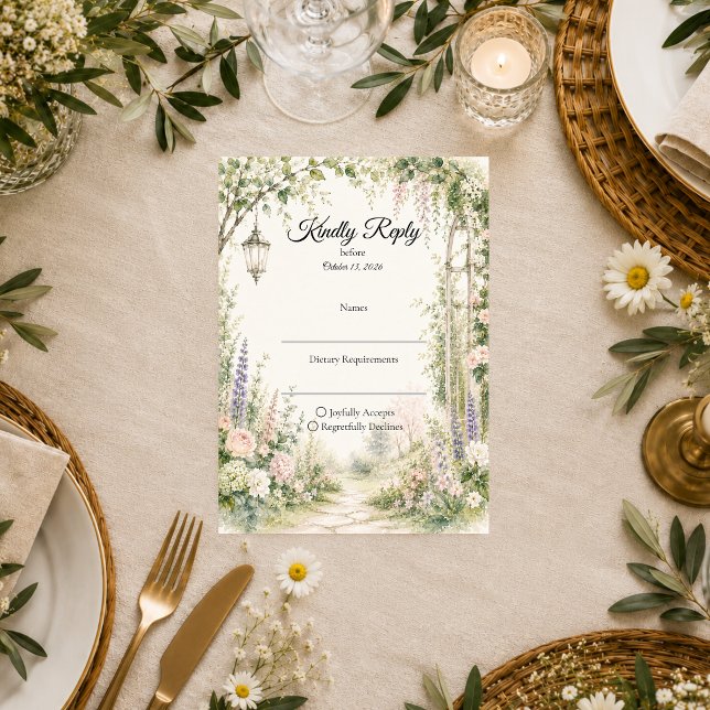 Enchanted Garden Arch Romance Wedding RSVP Card (Creator Uploaded)