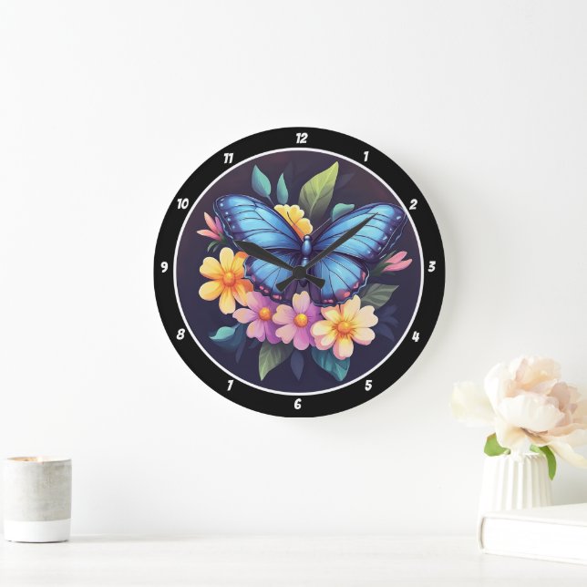 Enchanted Garden" - Blue Butterfly & Floral Large Clock (Home)