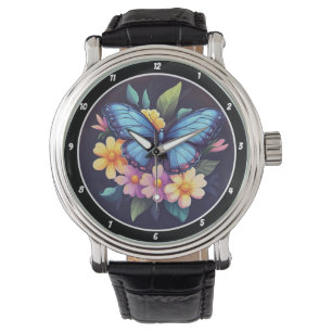 Enchanted Garden" - Blue Butterfly & Floral Watch