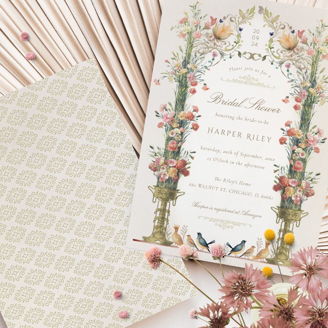 Enchanted Garden Bridal Shower Vintage Flair Invitation (Creator Uploaded)