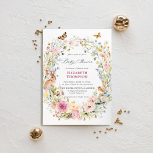 Enchanted Garden Bunny Bird Butterfly Baby Shower Invitation