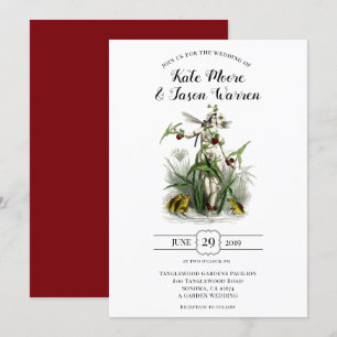 Enchanted Garden Burgundy Green Wedding Invitation
