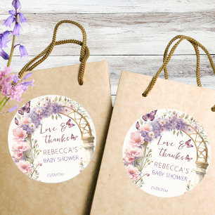 Enchanted garden butterflies baby shower favour classic round sticker