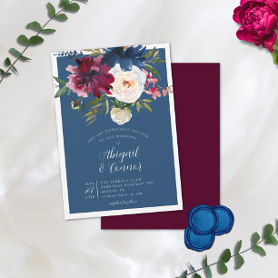 Enchanted Garden Dusty Blue Burgundy Navy Invitation