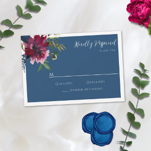 Enchanted Garden Dusty Blue Burgundy Navy RSVP Card