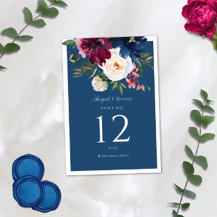 Enchanted Garden Dusty Blue Burgundy Navy Table Number