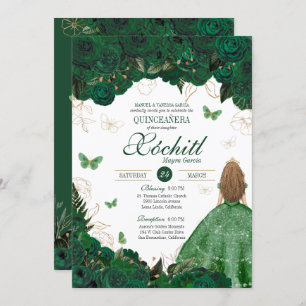 Enchanted Garden Emerald Green Quinceanera Invitation