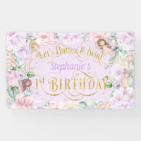 Enchanted garden Fairy, 1st birthday backdrop Bann