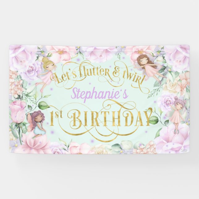Enchanted garden Fairy, 1st birthday backdrop  Banner (Horizontal)