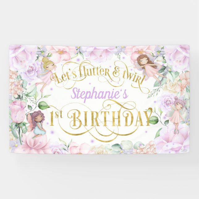 Enchanted garden Fairy, 1st birthday backdrop Banner (Horizontal)