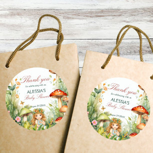 Enchanted garden fairy baby shower favour classic round sticker
