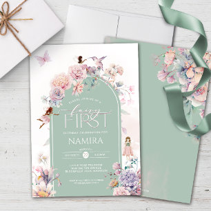 Enchanted Garden Fairy First Birthday Party Invitation