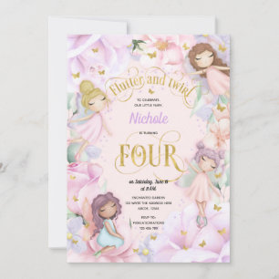 Enchanted garden fairy, girl 4th birthday invitati invitation