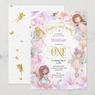Enchanted Garden Fairy, Pink purple flowers Invitation