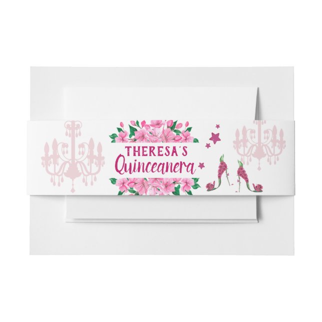 Enchanted Garden Fairy Shoes - Lámpara rosa zapato Invitation Belly Band (Front Example)