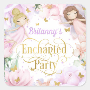 Enchanted garden fairy themed birthday square sticker